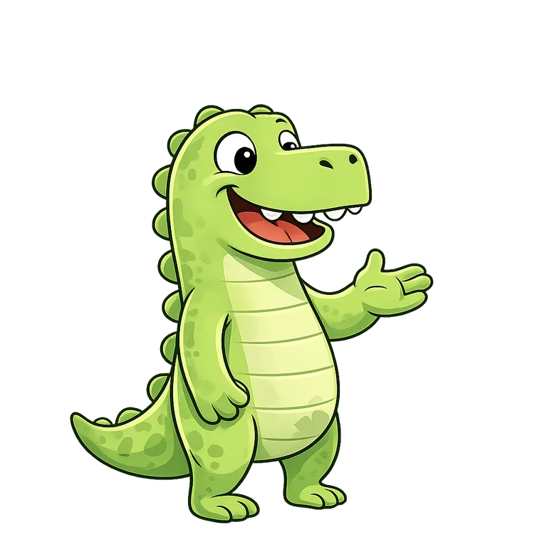 Mascote Dino apresentando uma jornada de aprendizado no celular